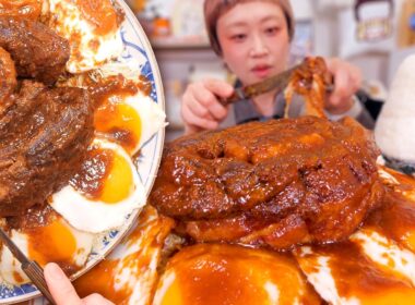 【大食い】1800gの豚バラ肉で丸太みたいな飲めるチャーシュー作るチャレンジ。【モッパン】【MUKBANG】