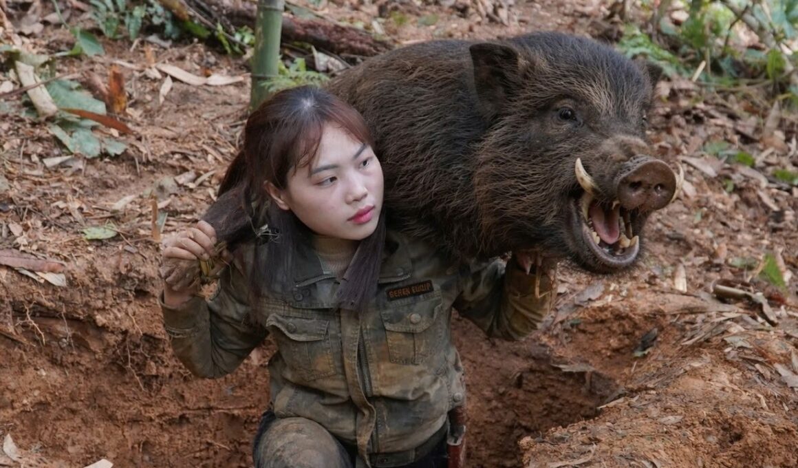 Tracking wild boar tracks, skills to craft traps to catch wild boars, survival alone