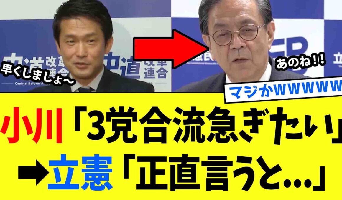 【4/14 急展開ww】小川代表「急ぎたい」→ 立憲・水岡代表「急がない」→ 支持率がとんでもない状態にwww