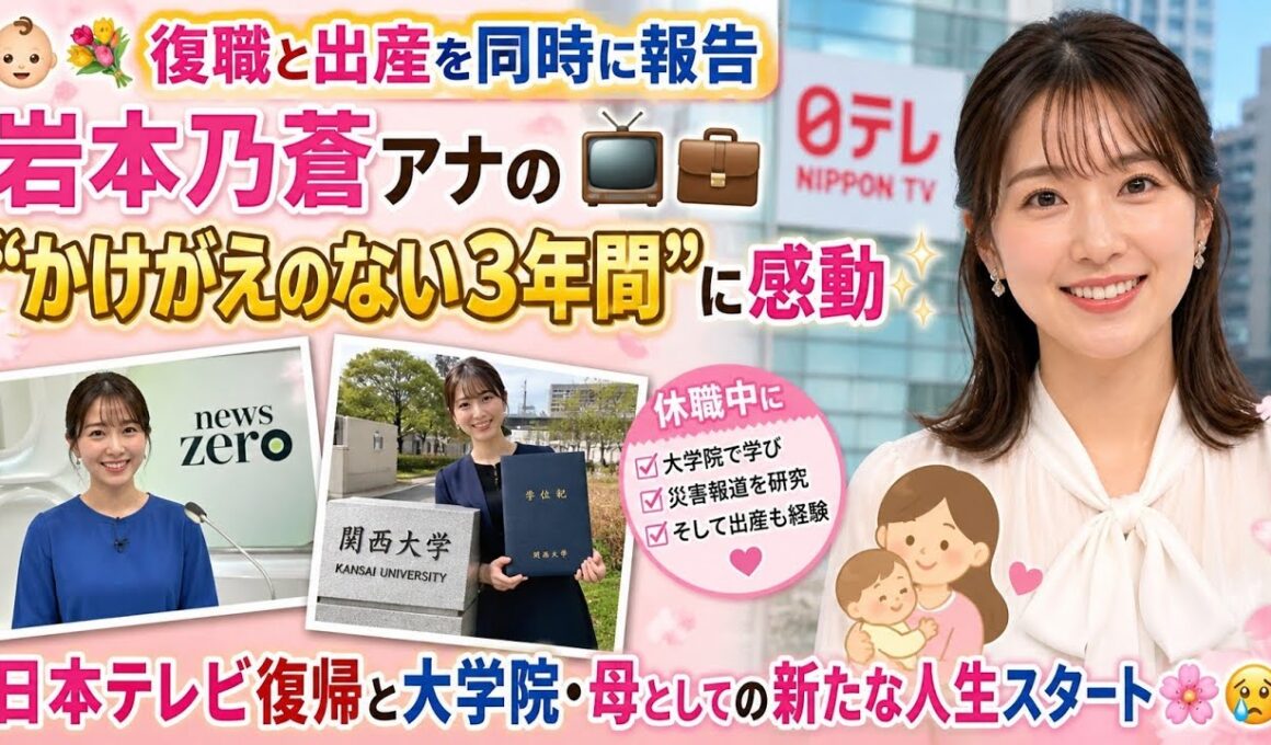👶💐【復職と出産を同時に報告】岩本乃蒼アナの“かけがえのない3年間”に感動✨📺💼日本テレビ復帰と大学院・母としての新たな人生スタート🌸😢