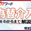 為替介入は何のために行う？／実施の効果はある？／今後も介入を行う？／どんな種類がある？／そもそも為替介入って何？／「経済HOTワードわかるまで解説」