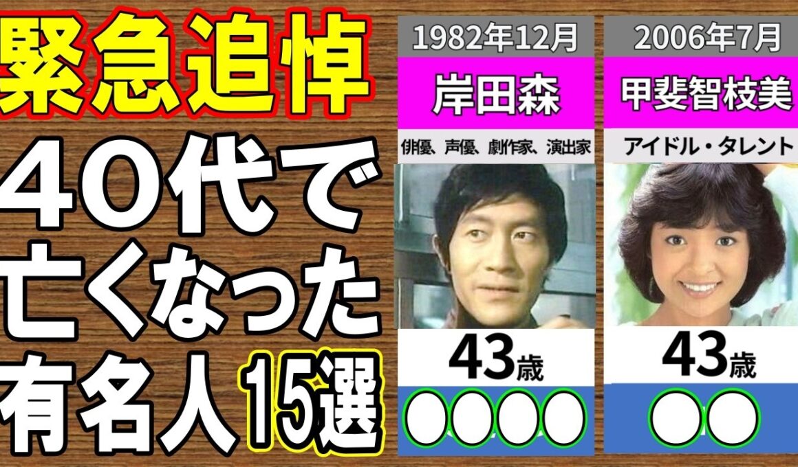 【緊急追悼】40代で逝った伝説の有名人15選…早すぎる別れの真相と“最後の日々”に涙【原因・年齢】パート３