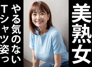 やる気のない謎Tシャツ姿でも美しく見える魅力【アラフィフ美熟女】