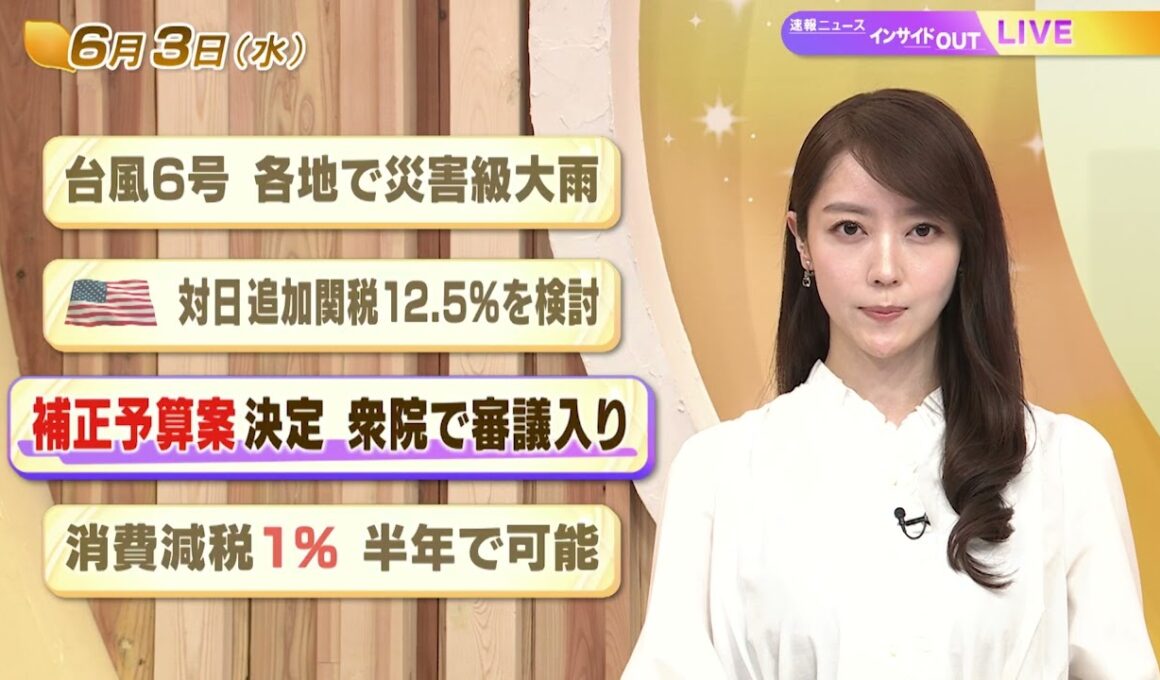 【今日のニュース6月3日】「台風6号 各地で災害級大雨」「米 対日追加関税12.5%を検討」「補正予算案決定 衆院で審議入り」「消費減税１％ 半年で可能」 BS11