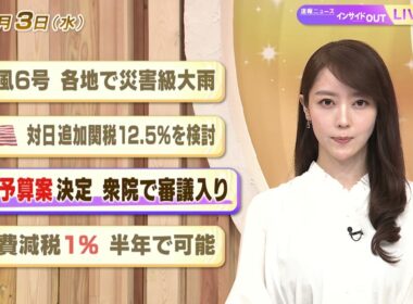 【今日のニュース6月3日】「台風6号 各地で災害級大雨」「米 対日追加関税12.5%を検討」「補正予算案決定 衆院で審議入り」「消費減税１％ 半年で可能」 BS11