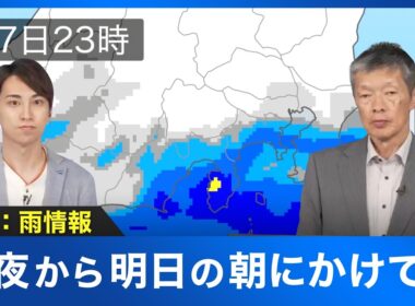 【関東 雨情報】今夜から明日の朝にかけて雨