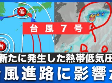 【台風7号】新たに発生した熱帯低気圧が台風進路に影響か　「藤原の効果」の可能性 2026年6月22日更新