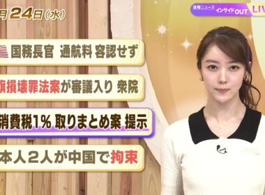 【今日のニュース6月24日】「米国務長官 通航料容認せず」「国旗損壊罪法案が審議入り 衆院」 「食品消費税1%取りまとめ案提示」「日本人２人が中国で拘束」 BS11