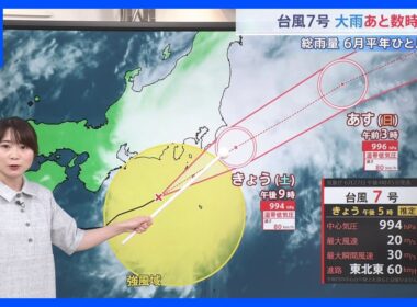 【予報士解説】千葉・銚子で雨量200ミリ超え　房総半島各地や三浦半島などで数時間は非常に激しい雨が降るおそれ　今夜にも温帯低気圧に変わる予想【台風7号】｜TBS NEWS DIG