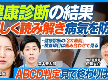 「健康診断」結果の見方／A判定でも突然死／3大原則を押さえよ／ピラミッドのように考える／レベルとスピードに分類／改善できるのはスピードだけ／組み合わせて見る／血圧、糖尿病、肝機能、腎機能【健康新常識】