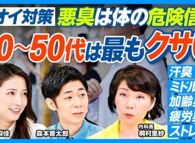 ニオイ対策／悪臭は健康の危険信号／4大体臭／40～50代は全ニオイ発生／最も嫌われる汗臭／加齢臭より許せないミドル脂臭／若くても疲労臭・ストレス臭に注意／柔軟剤の「香害」／ワキガ対策【健康新常識】
