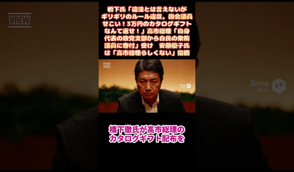 橋下氏「違法とは言えないがギリギリのルール違反。国会議員せこい！3万円のカタログギフトなんて返せ！」高市総理「自身代表の政党支部から自民の衆院議員に寄付」受け　安藤優子氏は「高市総理らしくない」指摘