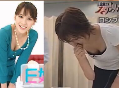 青木裕子 前かがみ胸チラで谷間見せ