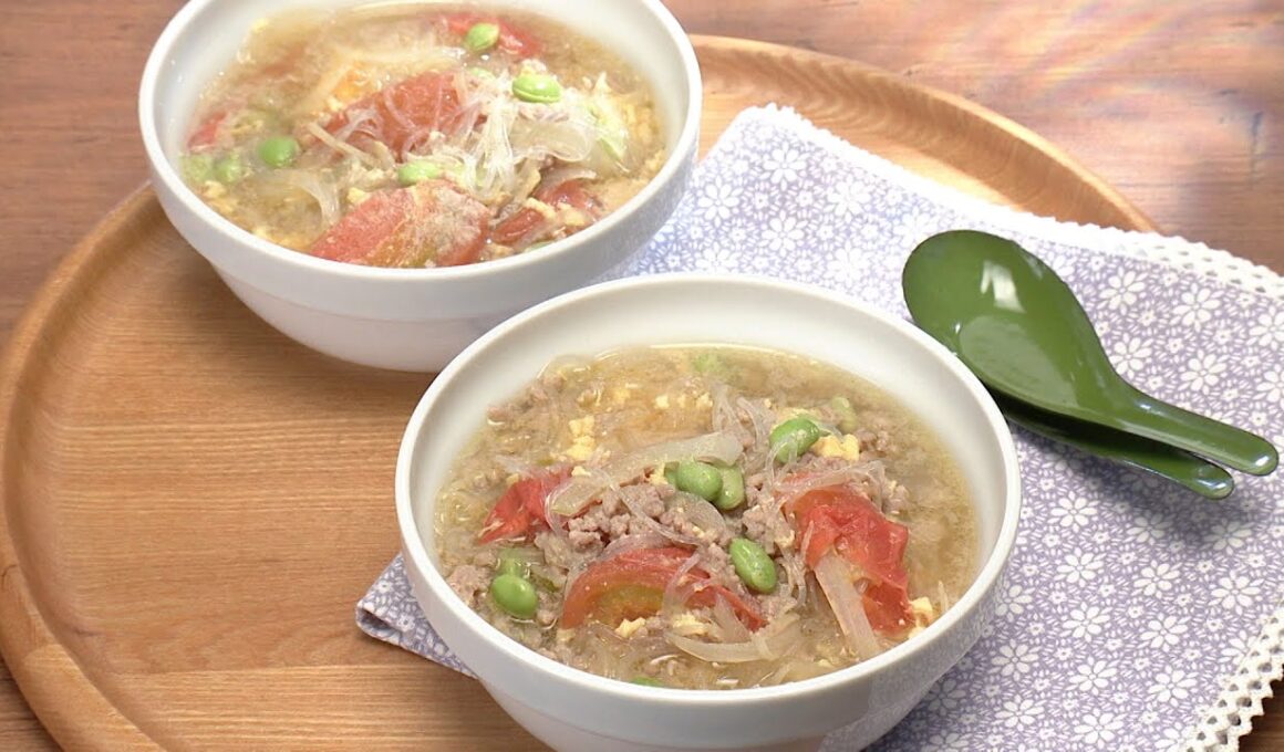 【3分クッキング公式】トマトと卵の春雨スープ