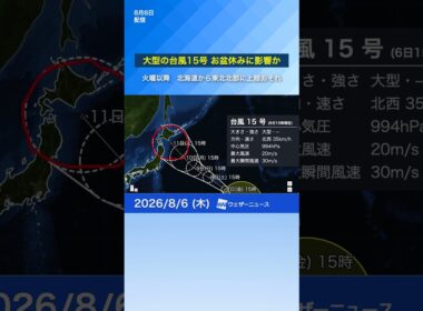 【台風15号2026】お盆休みに影響か　来週中頃北海道から東北北部に上陸のおそれ※6日15時更新