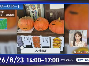 【ライブ配信終了】最新天気ニュース・地震情報 2026年8月23日(日)／関東甲信は天気急変による強雨に注意　〈ウェザーニュースLiVEアフタヌーン・戸北美月／芳野達郎〉