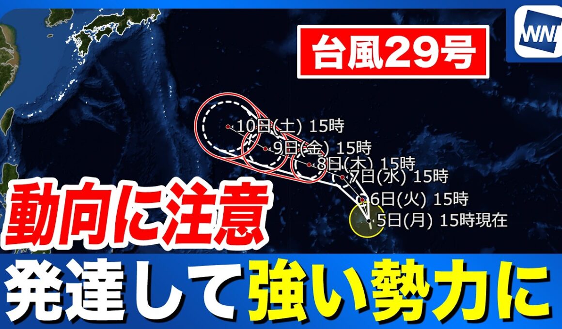 【台風29号 2026】発達して強い勢力に  今後の動向に注意（5日15時更新）