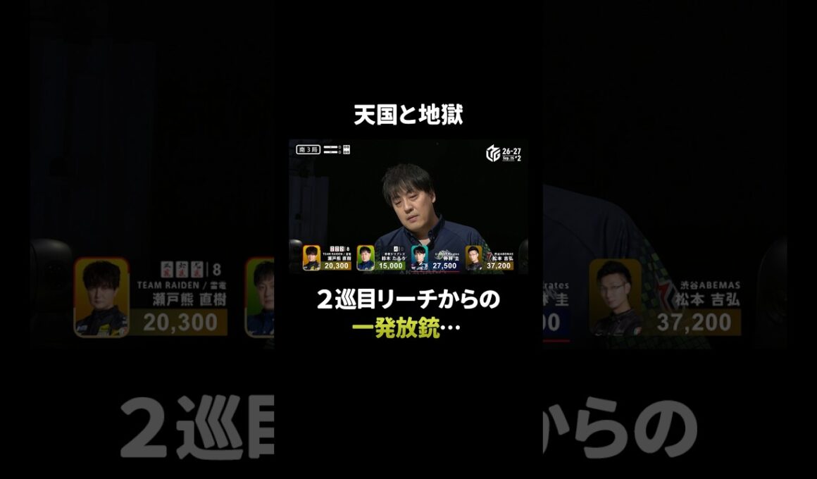 2巡目リーチをかけた強豪雀士、次巡にまさかの一発放銃…｜Mリーグ 26-27シーズン【 9月25日 第2試合 南3局 】ABEMAでチェック！ #Mリーグ #麻雀 #麻將 #shorts #鈴木たろう