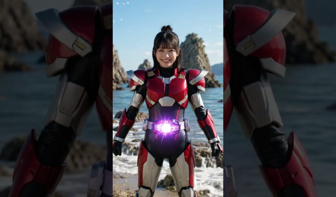 🌊海辺の平和を守るため、今こそ変身！いくよーっ！🔥浜で突然ヒーローに変身してみた！？✨ 🎇 #shorts #特撮 #ヒーロー #変身#海 #コスチューム