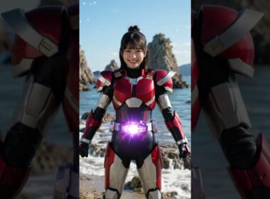 🌊海辺の平和を守るため、今こそ変身！いくよーっ！🔥浜で突然ヒーローに変身してみた！？✨ 🎇 #shorts #特撮 #ヒーロー #変身#海 #コスチューム